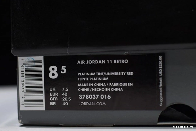 Tint Jordan Platinum 11 Air Retro 378037-016 0629